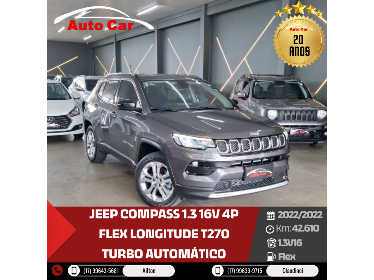 Compass 1.3 16V 4P FLEX LONGITUDE T270 TURBO AUTOMÁTICO