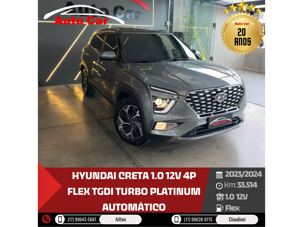 Creta 1.0 12V 4P FLEX TGDI TURBO PLATINUM AUTOMÁTICO