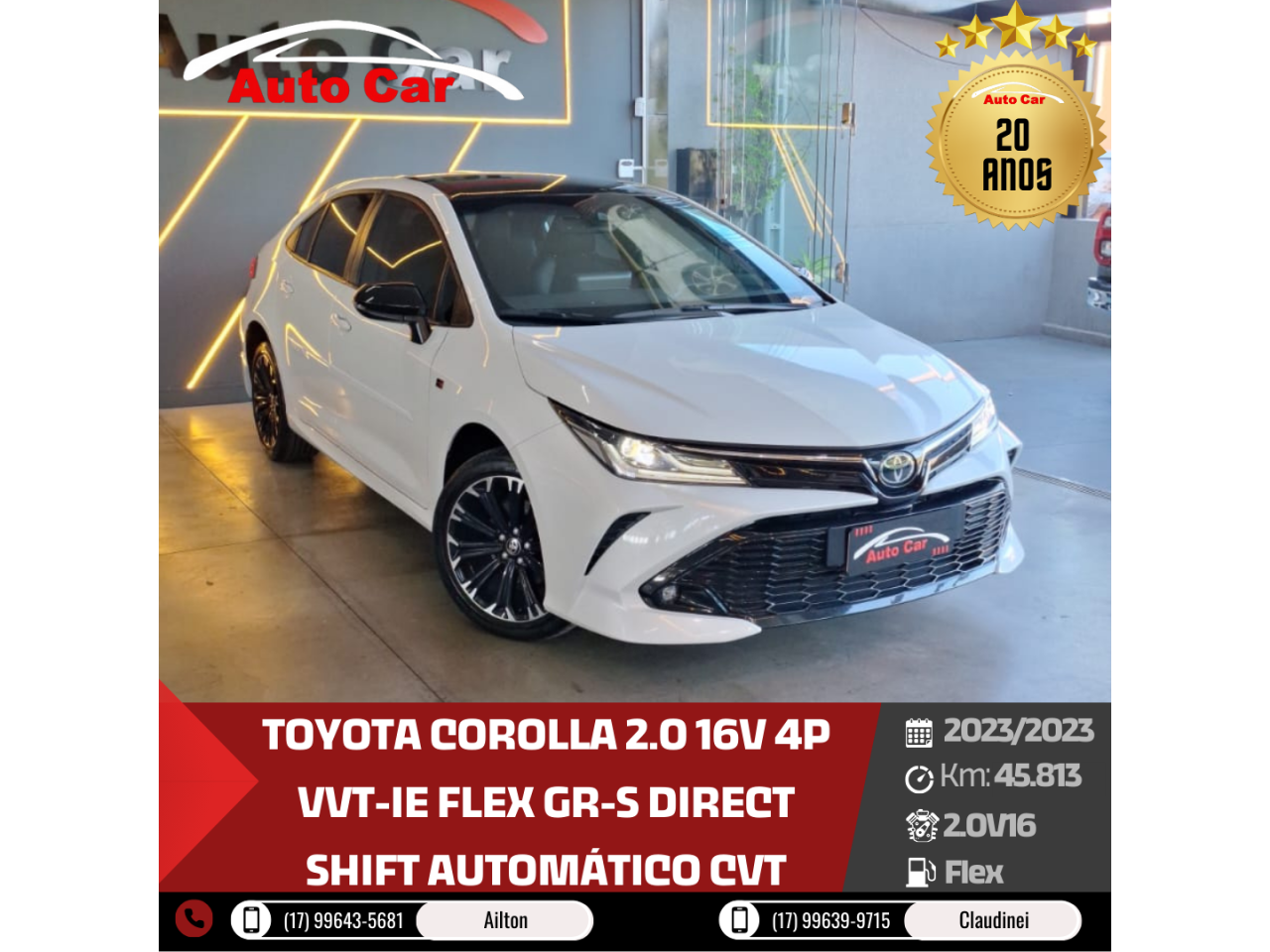 Corolla 2.0 16V 4P VVT-IE FLEX GR-S DIRECT SHIFT AUTOMÁTICO CVT