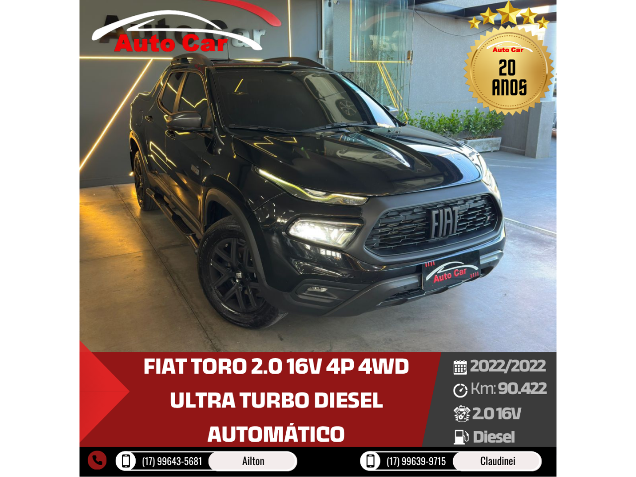 Toro 2.0 16V 4P 4WD ULTRA TURBO DIESEL AUTOMÁTICO