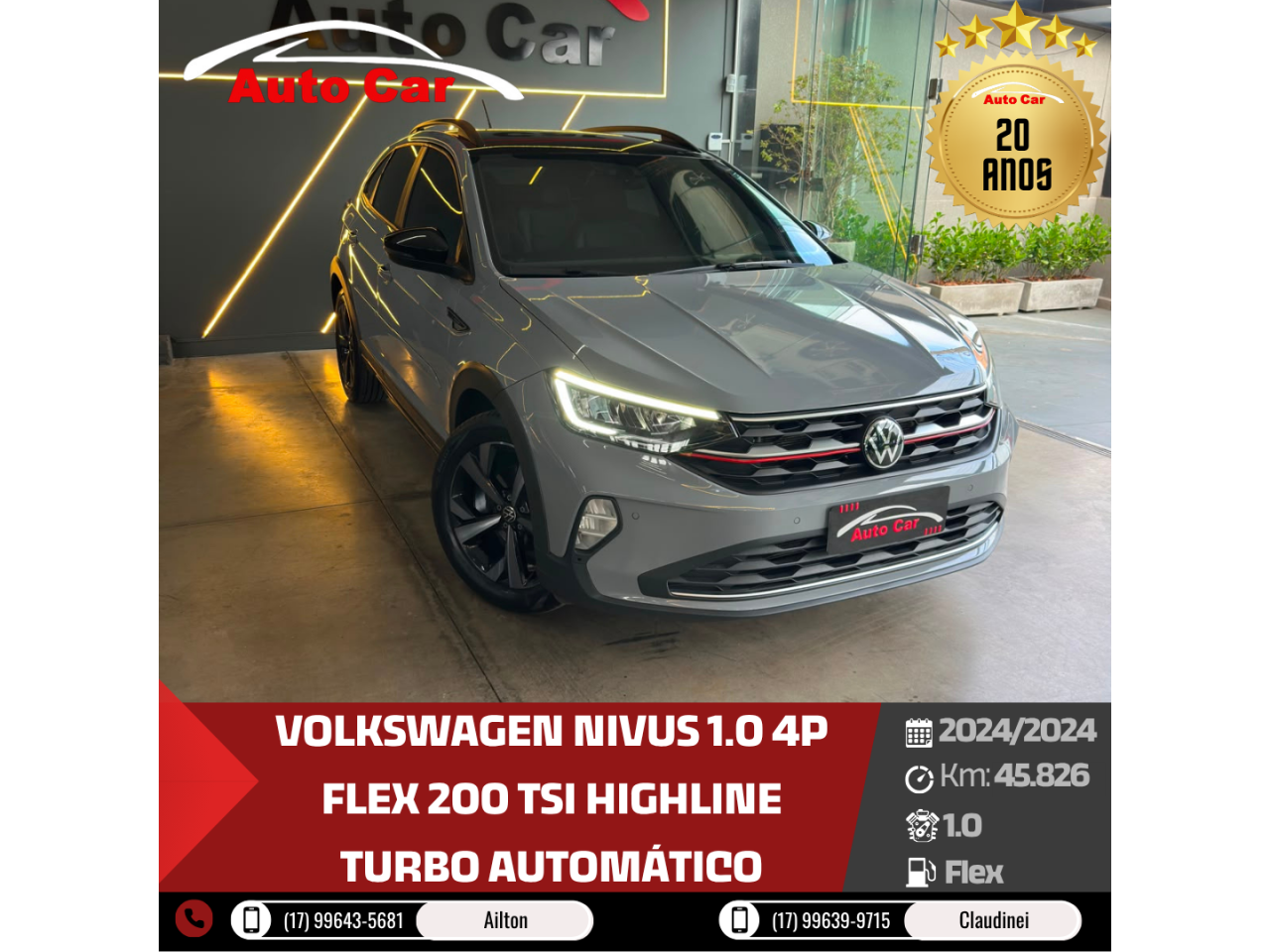 Nivus 1.0 4P FLEX 200 TSI HIGHLINE TURBO AUTOMÁTICO