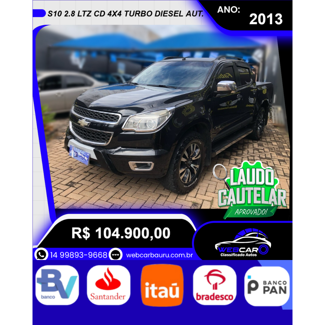 S10 2.8 16V LTZ CABINE DUPLA 4X4 TURBO DIESEL AUTOMÁTICO