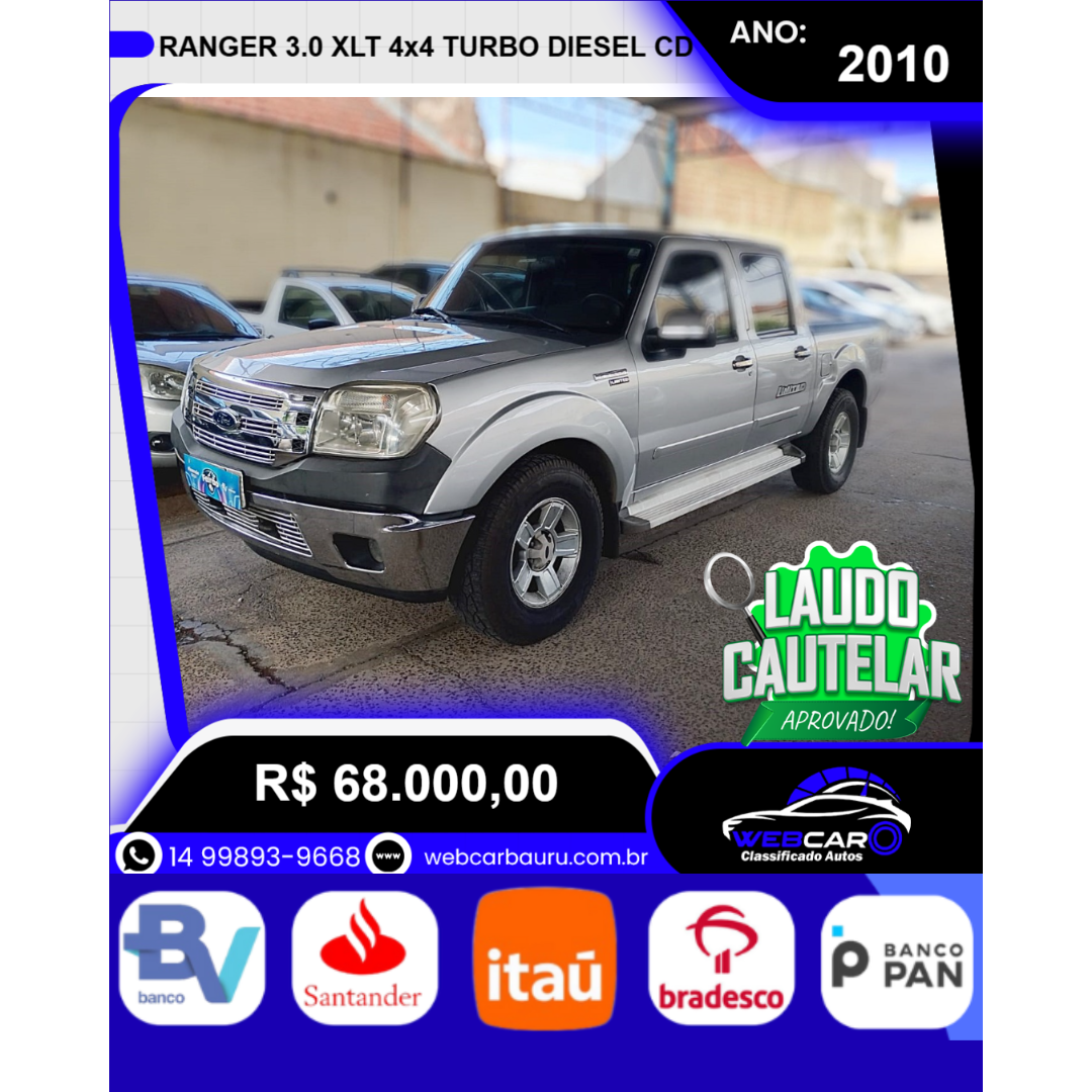 Ranger 3.0 XLT 4X4 TURBO DIESEL CABINE DULPA